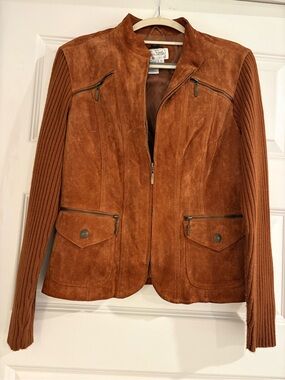 Live a Little Rust Suede Jacket with Knit Sleeves
